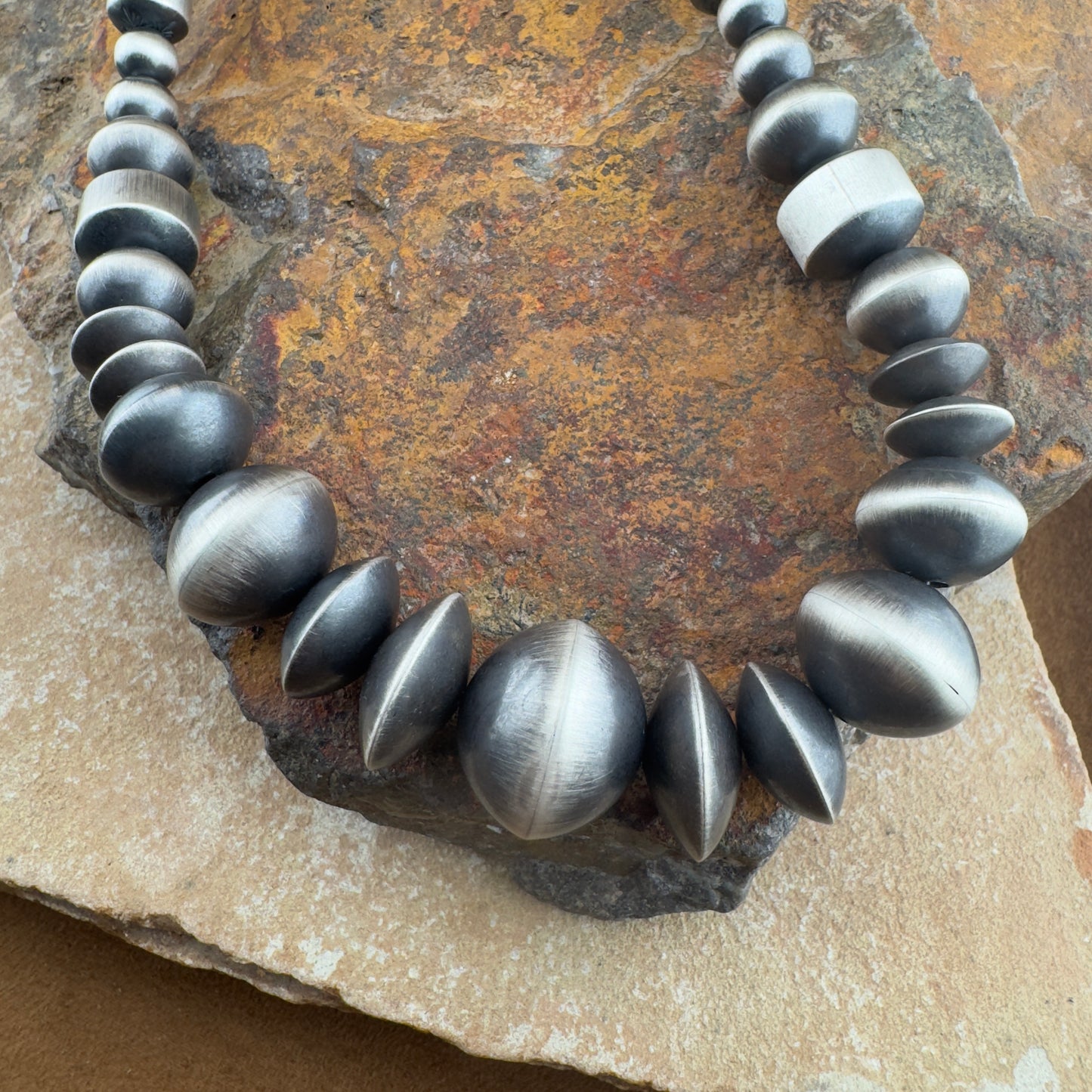 Oxidized Sterling Silver Navajo Pearl Bead Necklace – 22” by Rose Martin