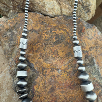 Oxidized Sterling Silver Navajo Pearl Bead Necklace – 22” by Rose Martin