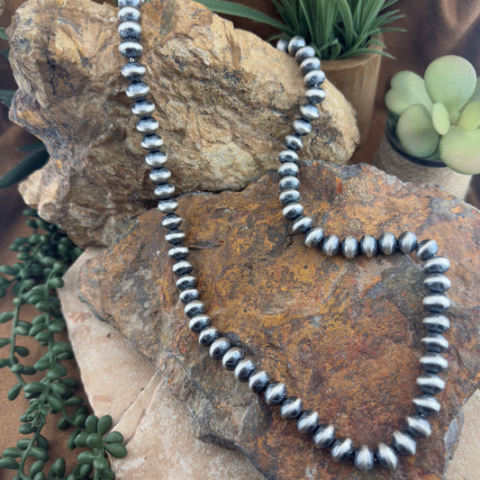 Stamped 10mm Navajo Pearls – 24" Necklace by Dorinda Mariano