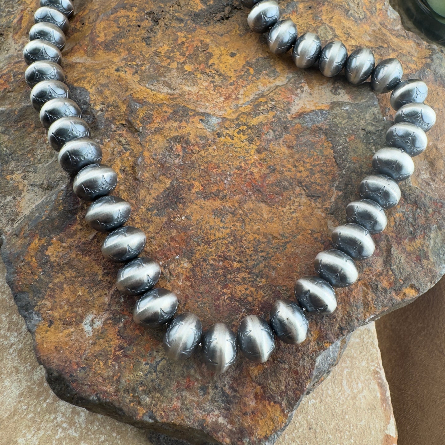 Stamped 10mm Navajo Pearls – 24" Necklace by Dorinda Mariano