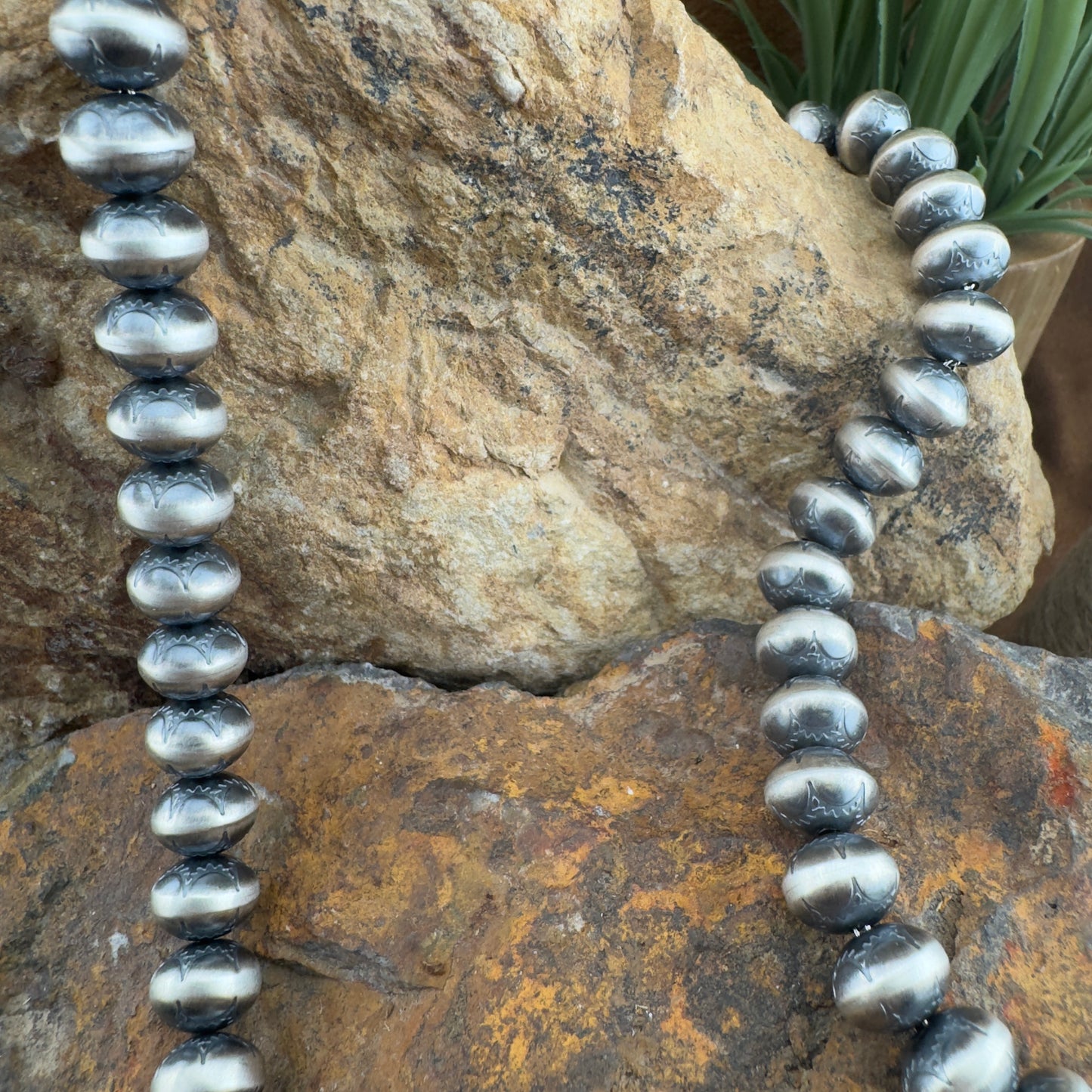 Stamped 10mm Navajo Pearls – 24" Necklace by Dorinda Mariano