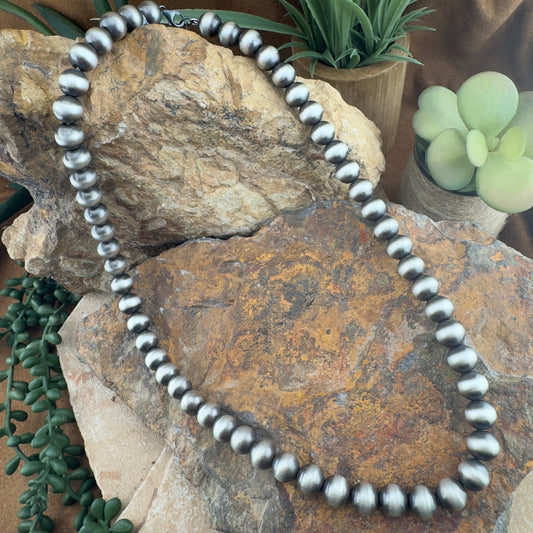 Handmade 10mm Sterling Silver Navajo Pearls Necklace – 22” by Ester Reano