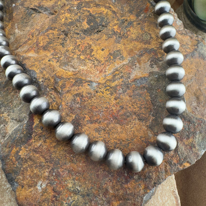 Handmade 10mm Sterling Silver Navajo Pearls Necklace – 22” by Ester Reano