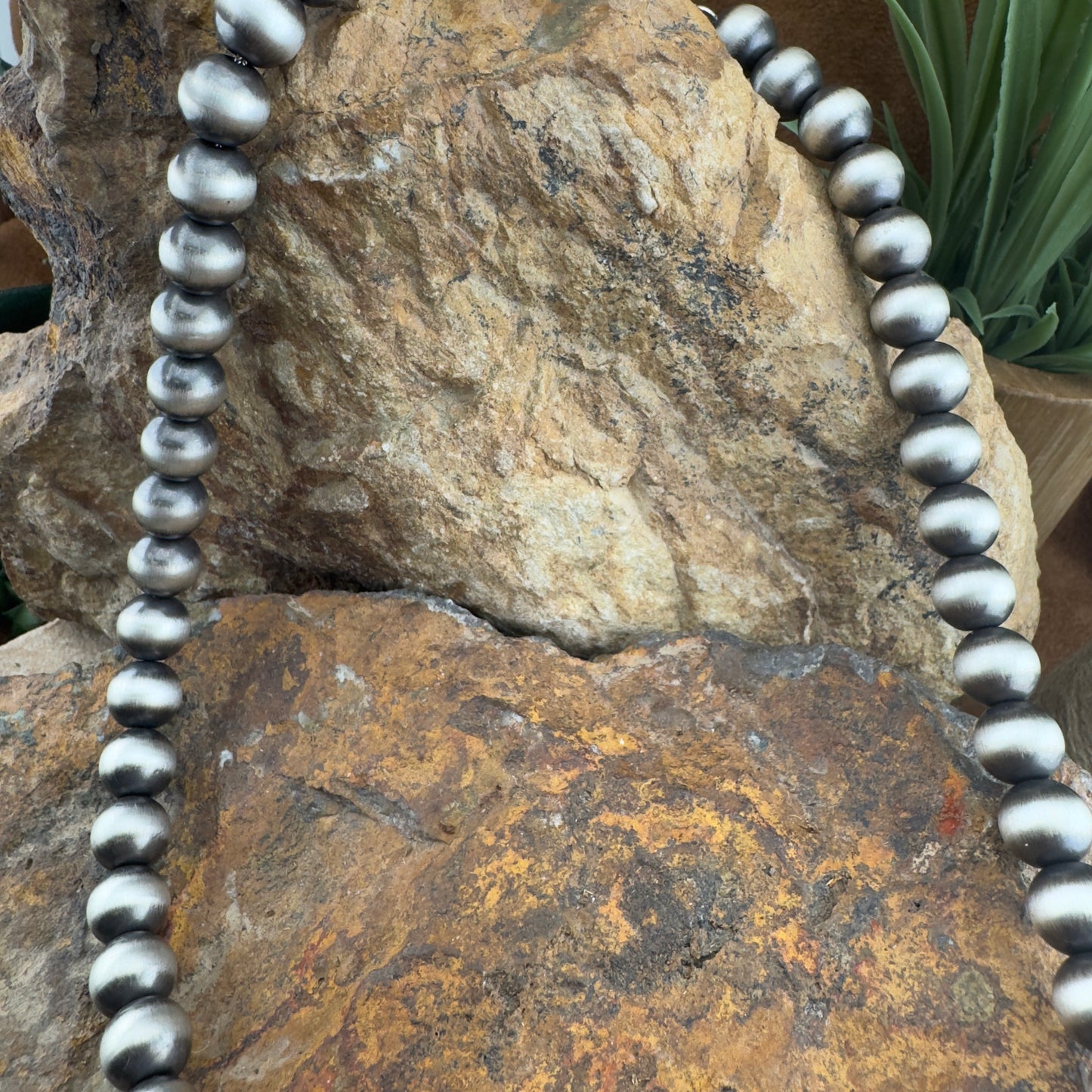 Handmade 10mm Sterling Silver Navajo Pearls Necklace – 22” by Ester Reano