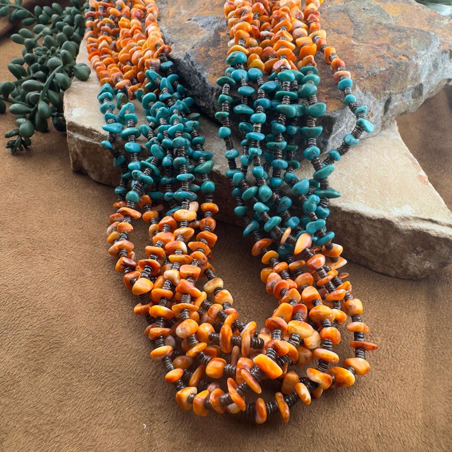 Multi-Strand Spiny Oyster & Turquoise Necklace by Daniel Coriz