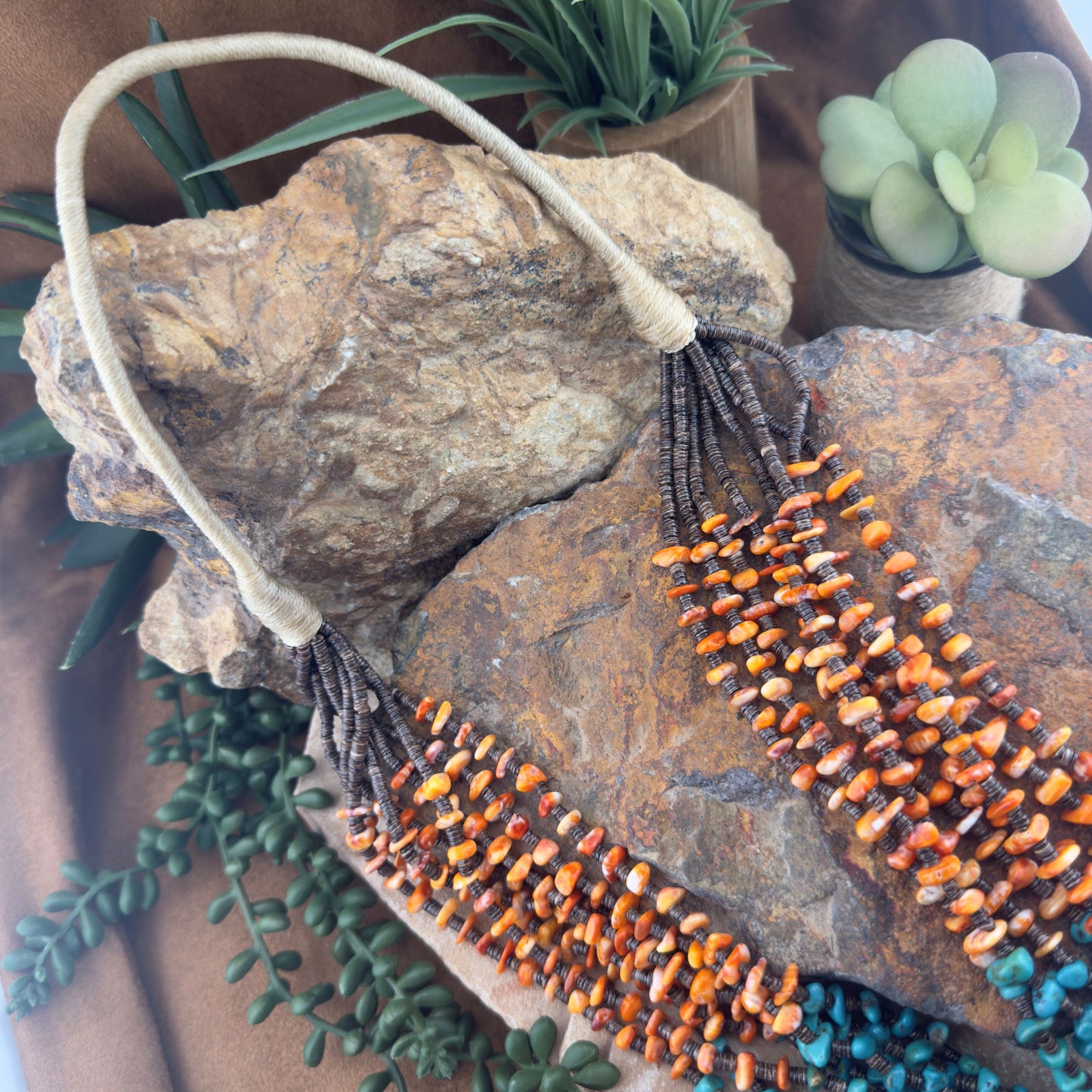Multi-Strand Spiny Oyster & Turquoise Necklace by Daniel Coriz