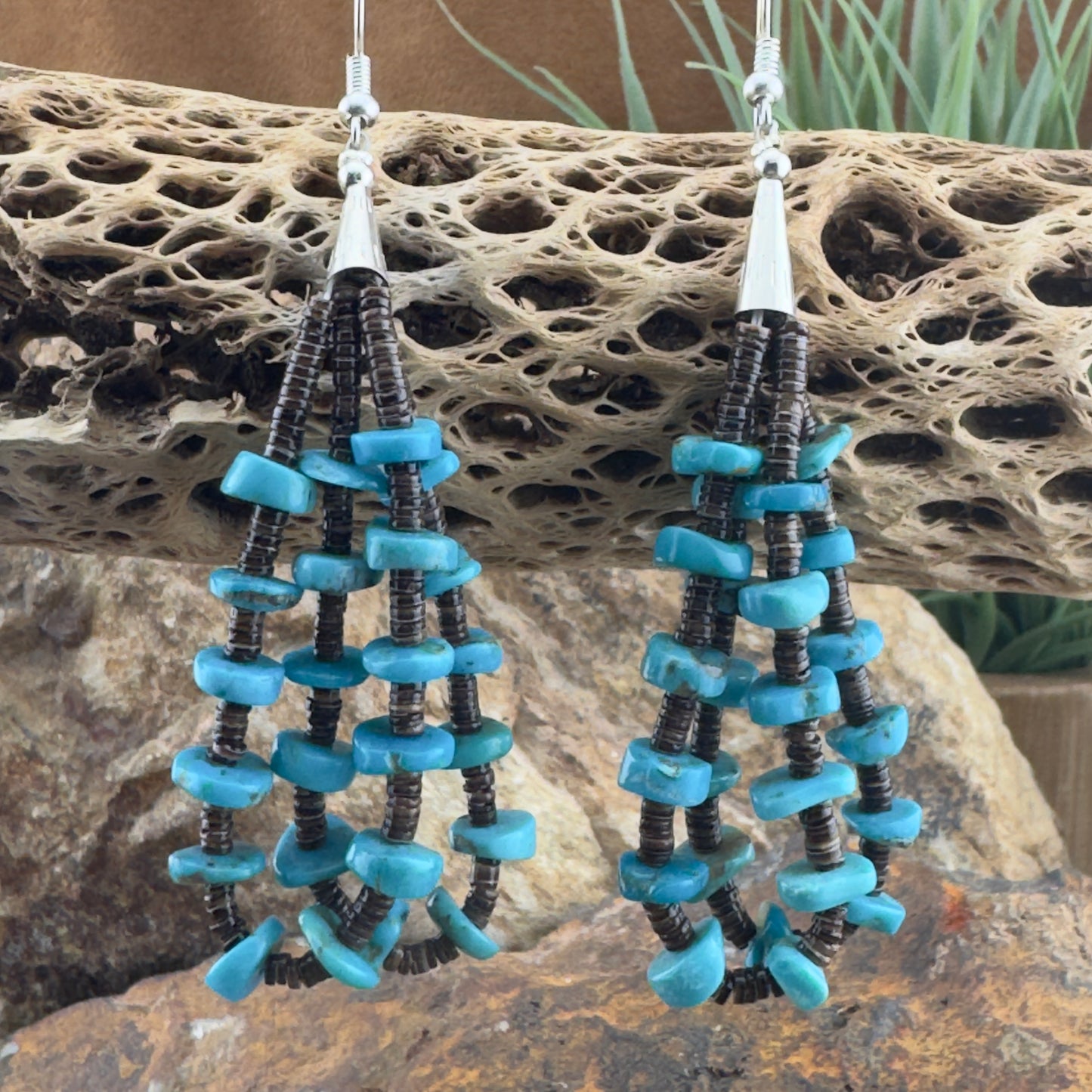 Heishi Dangle Earrings in Turquoise & Shell By Daniel Coriz, Santo Domingo Pueblo