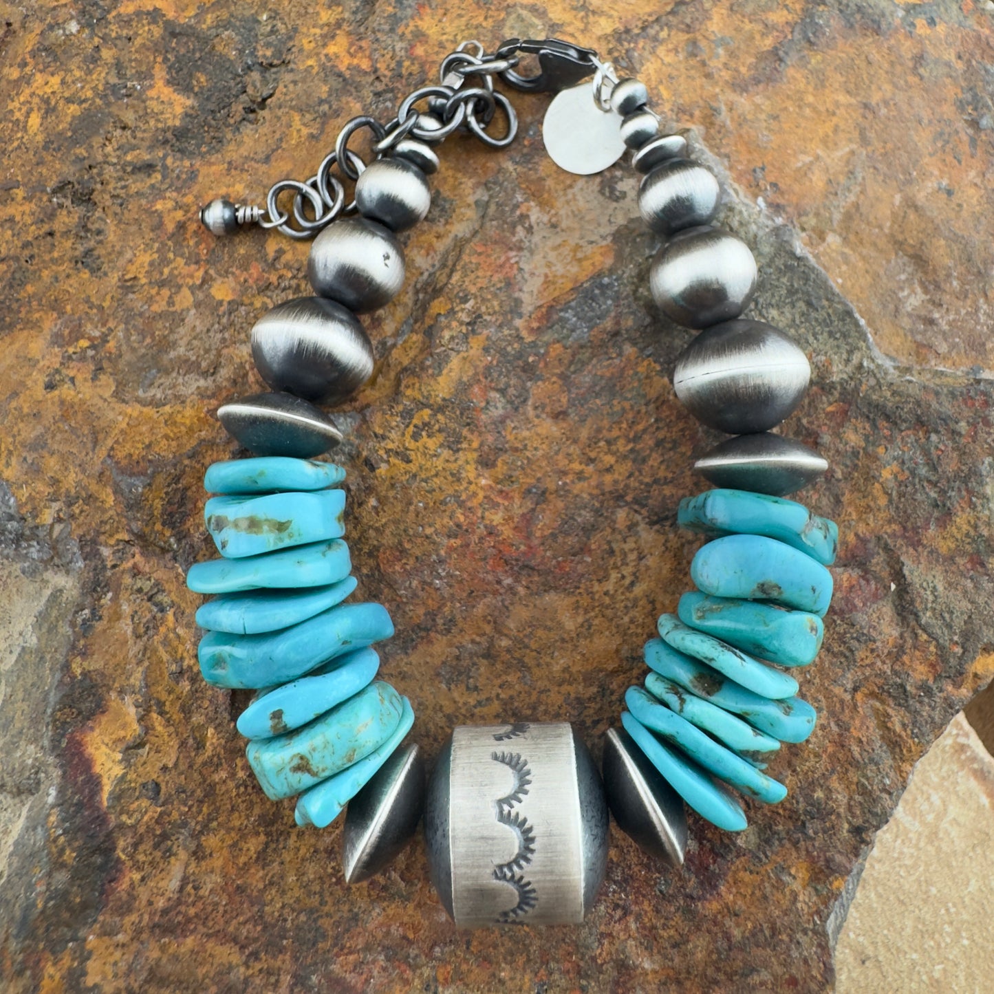 Sterling Silver & Turquoise Bead Bracelet – 7½” by Rose Martin