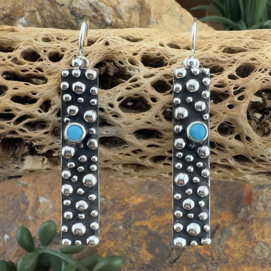 Million Drops Sleeping Beauty Turquoise Sterling Silver Drop Earrings by Ray Coriz