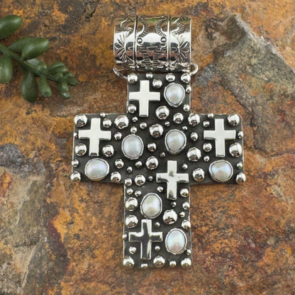 Million Drops Fresh Water Pearl Sterling Silver Pendant Cross by Ray Coriz
