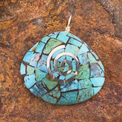 Turquoise & Shell Mosaic Pendants by Ronald Chavez, Santo Domingo Pueblo