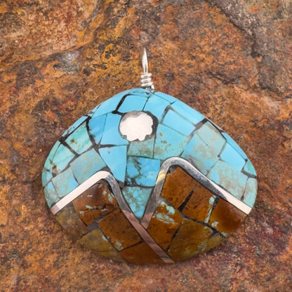 Turquoise & Shell Mosaic Pendants by Ronald Chavez, Santo Domingo Pueblo