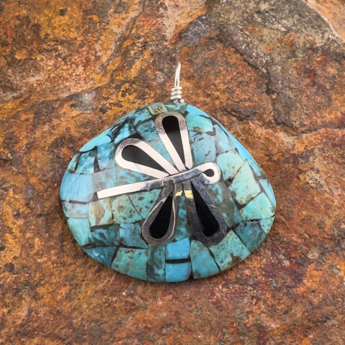 Turquoise & Shell Mosaic Pendants by Ronald Chavez, Santo Domingo Pueblo