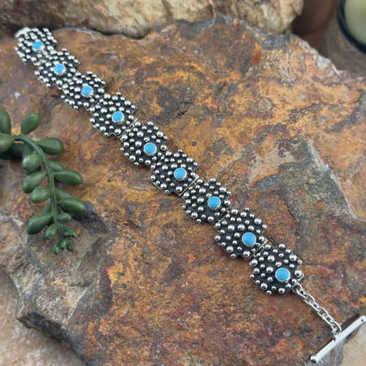 Million Drops with Turquoise Cabs Sterling Silver Bracelet by Ray Coriz