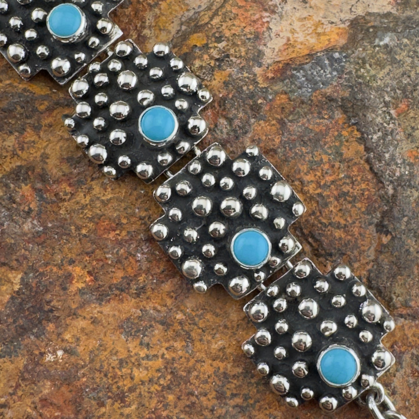 Million Drops with Turquoise Cabs Sterling Silver Bracelet by Ray Coriz