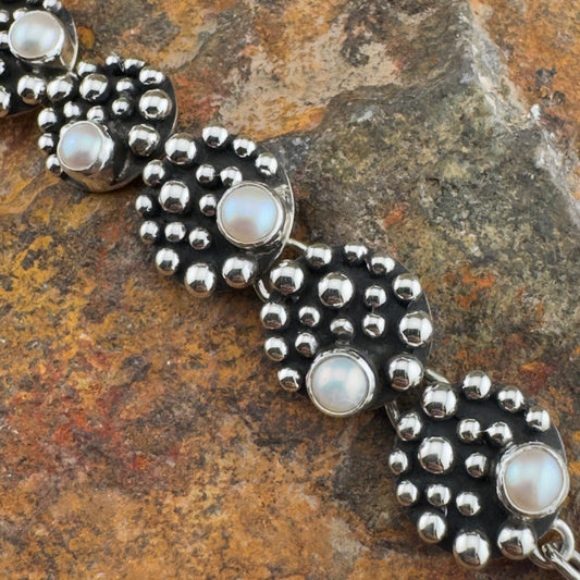 Million Drops Fresh Water Pearl Sterling Silver Bracelet by Ray Coriz