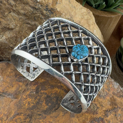 Sterling Silver Lattice Cuff with Kingman Turquoise by Aaron Anderson