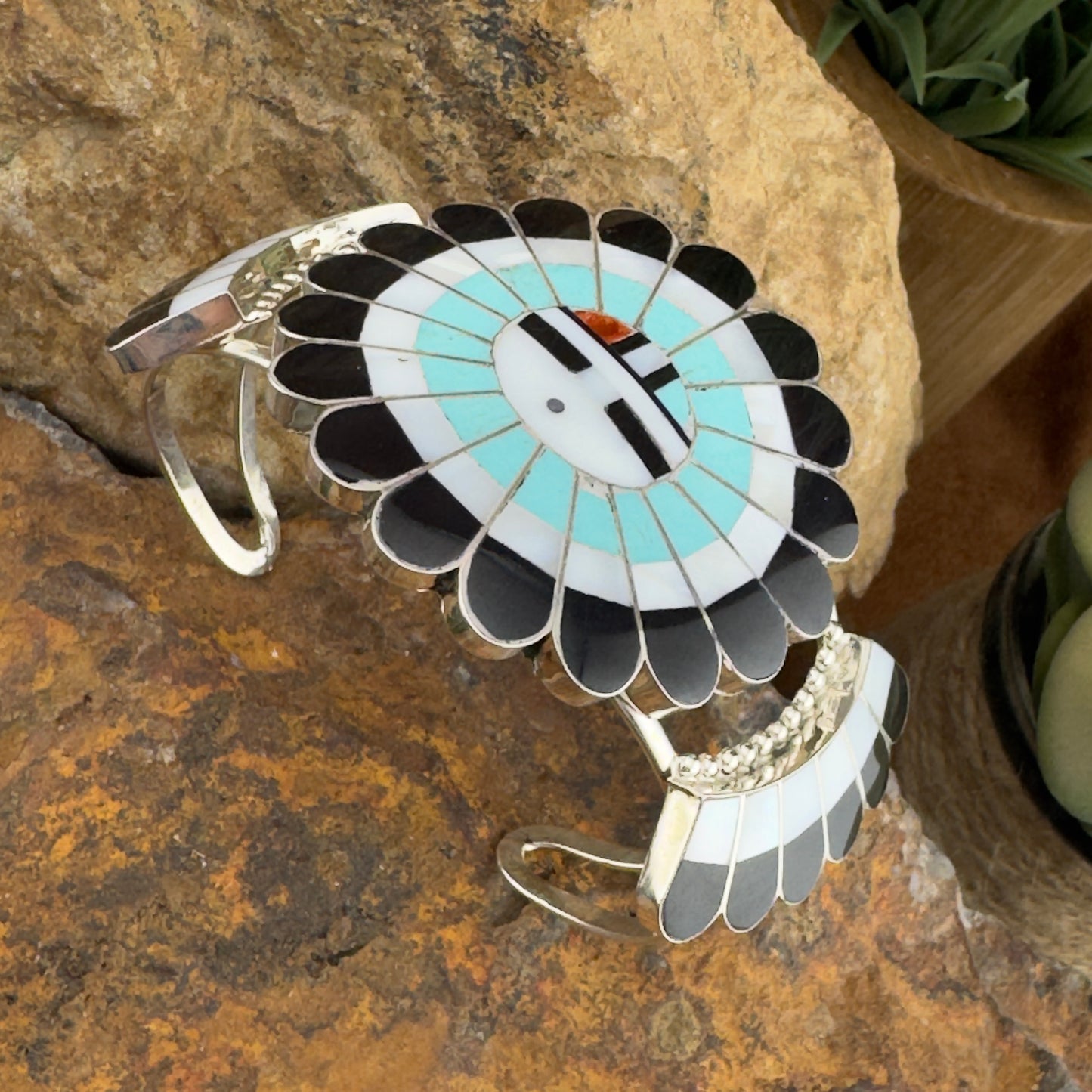 Zuni Sunface Inlay Cuff Bracelet by Vivianita Booqua