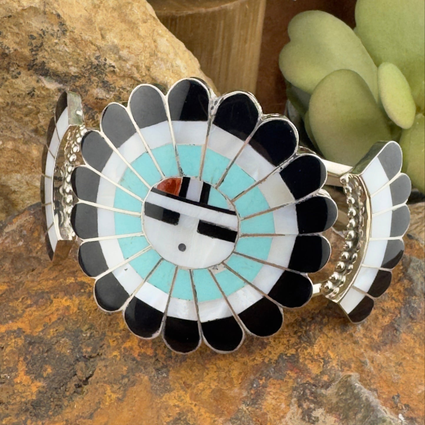 Zuni Sunface Inlay Cuff Bracelet by Vivianita Booqua