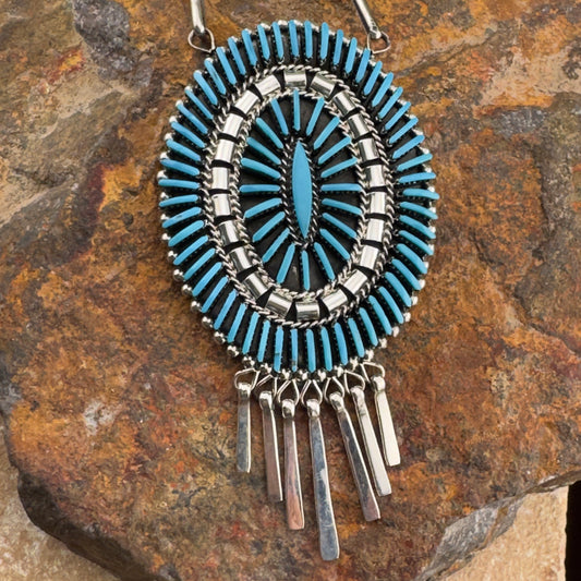 Zuni Needle Point Sleeping Beauty Turquoise Necklace & Earrings by Edmund Cooeyate