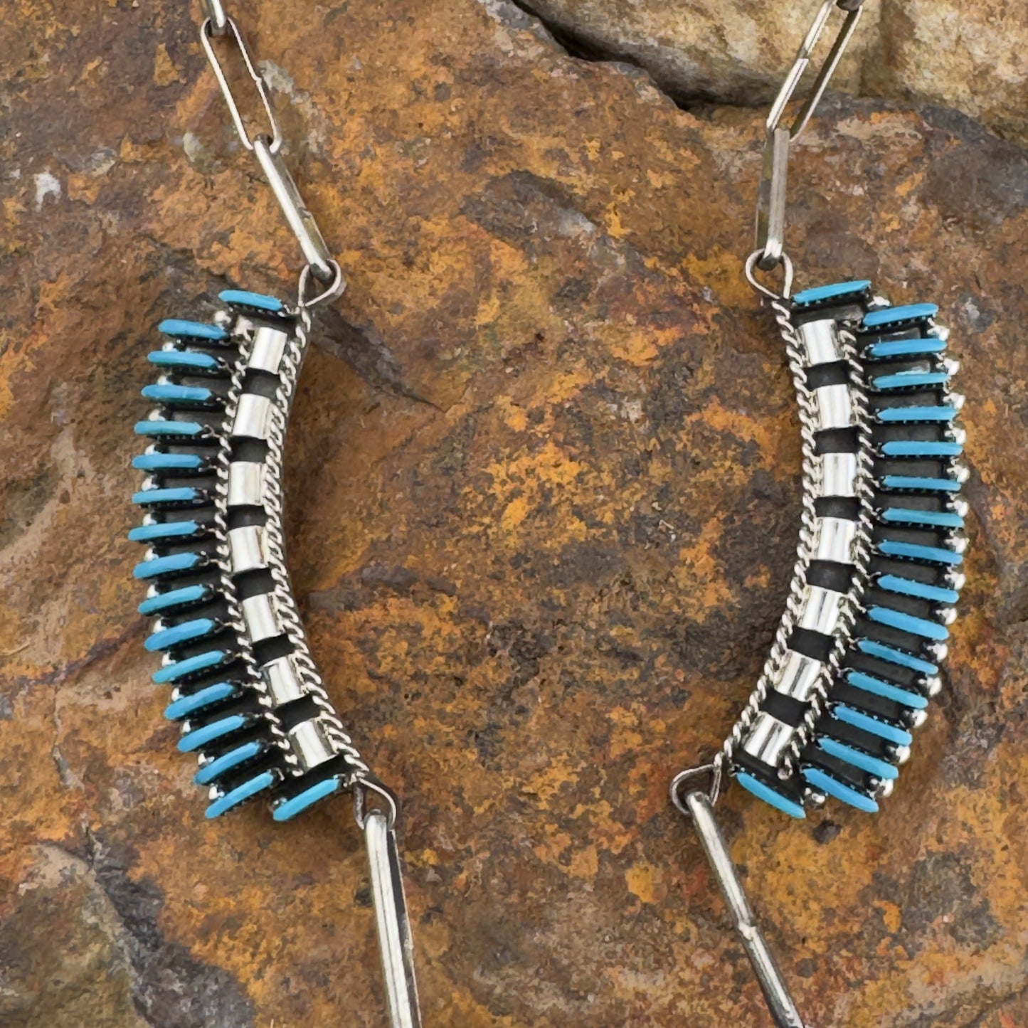 Zuni Needle Point Sleeping Beauty Turquoise Necklace & Earrings by Edmund Cooeyate