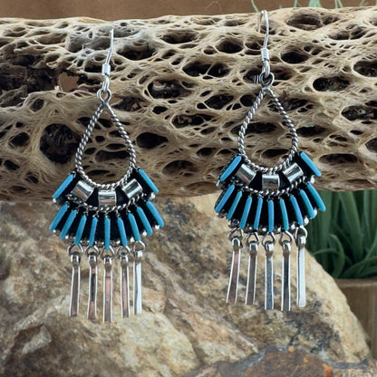 Zuni Needle Point Sleeping Beauty Turquoise Necklace & Earrings by Edmund Cooeyate