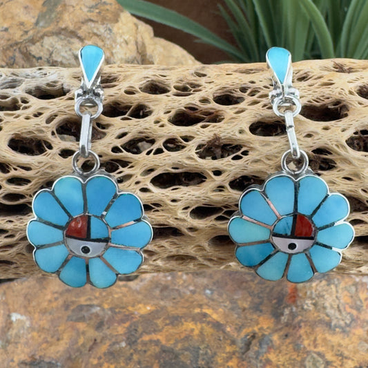 Multi-Stone Zuni Sunface Inlay Earrings by Burdian Soseeah