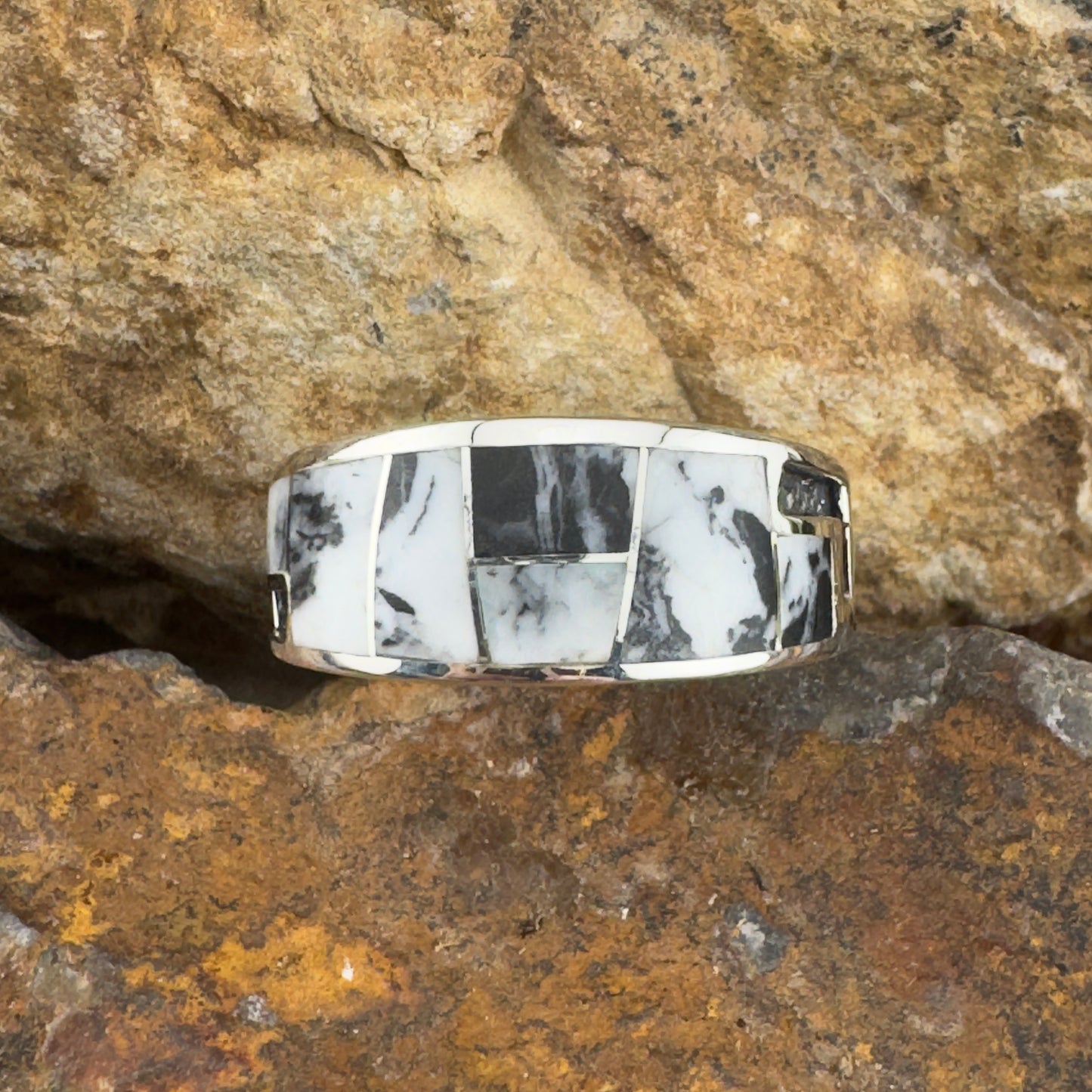 David Rosales White Buffalo Inlaid Sterling Silver Ring