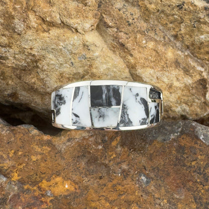 David Rosales White Buffalo Inlaid Sterling Silver Ring