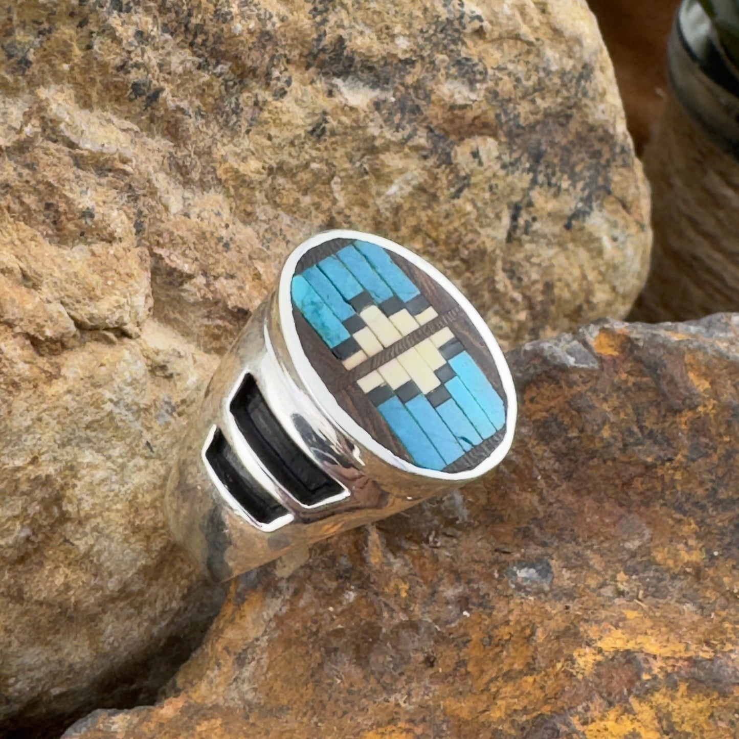 David Rosales Ironwood Inlaid Sterling Silver Ring