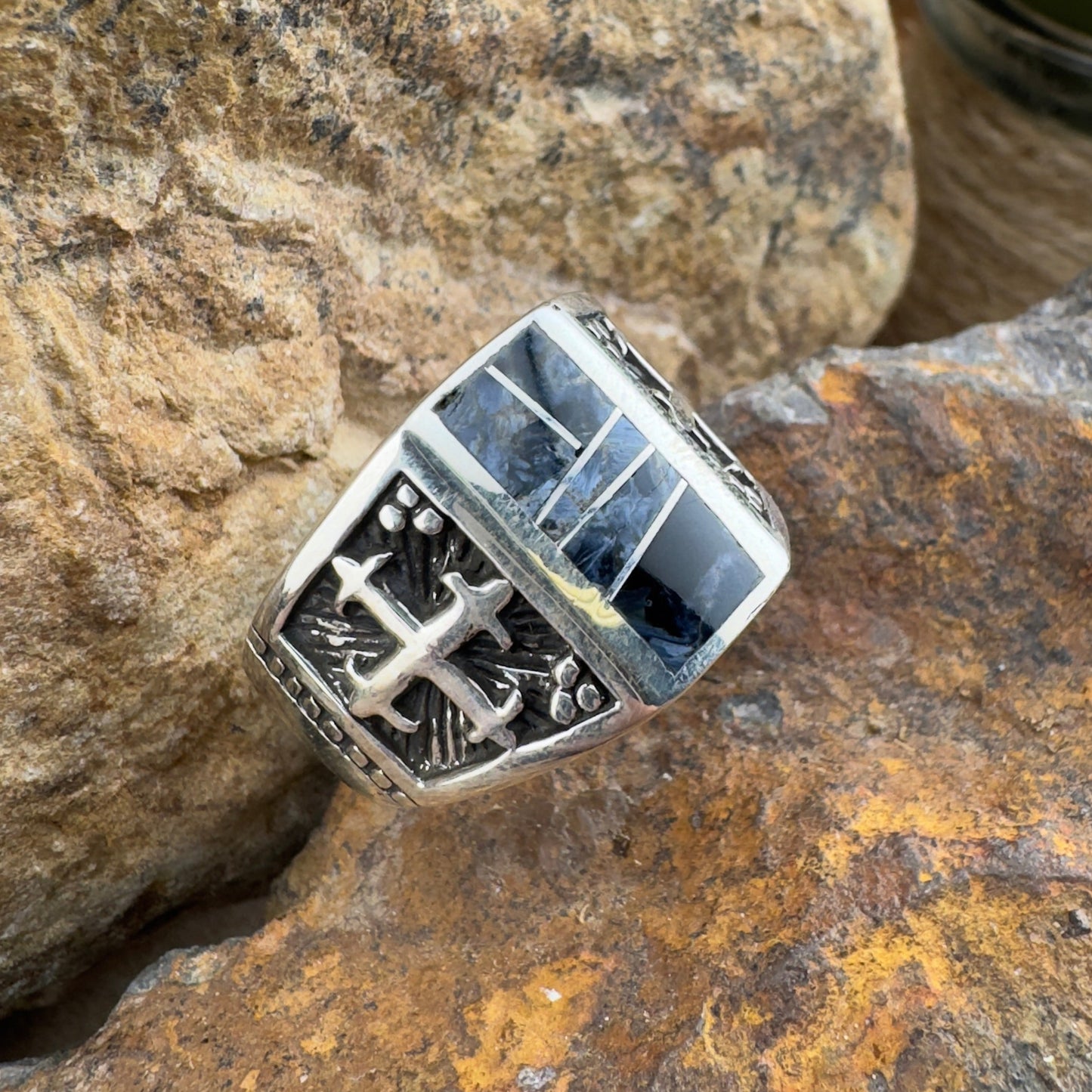 David Rosales Pietersite Inlaid Sterling Silver Ring