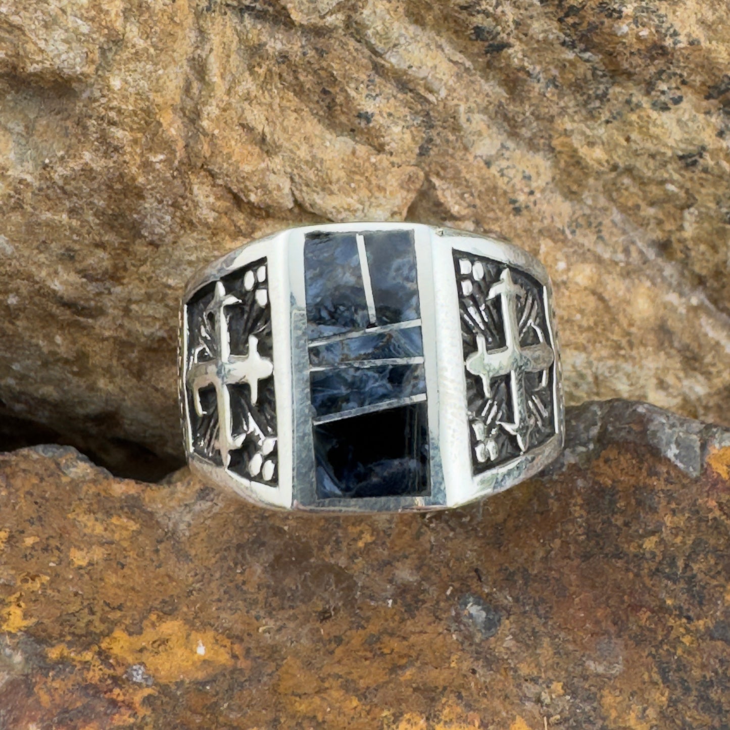 David Rosales Pietersite Inlaid Sterling Silver Ring