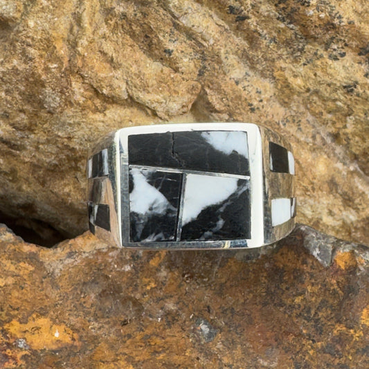 David Rosales White Buffalo Inlaid Sterling Silver Ring