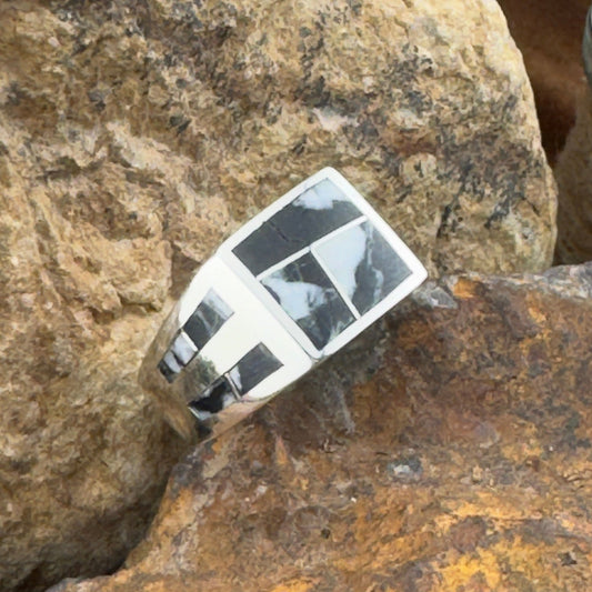 David Rosales White Buffalo Inlaid Sterling Silver Ring