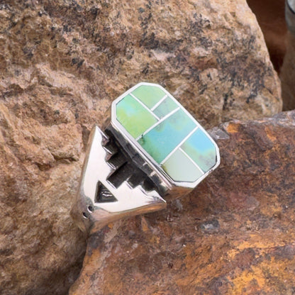 David Rosales Sonoran Gold Turquoise Inlaid Sterling Silver Ring