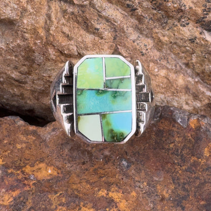David Rosales Sonoran Gold Turquoise Inlaid Sterling Silver Ring