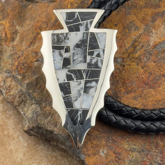 David Rosales White Buffalo Inlaid Sterling Silver Bolo Tie