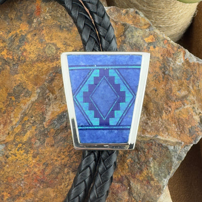 David Rosales Blue Sky Fancy Inlaid Sterling Silver Bolo Tie
