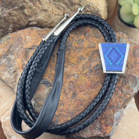 David Rosales Blue Sky Fancy Inlaid Sterling Silver Bolo Tie