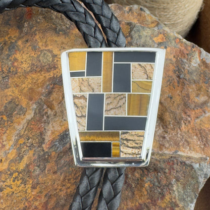 David Rosales Native Earth Inlaid Sterling Silver Bolo Tie