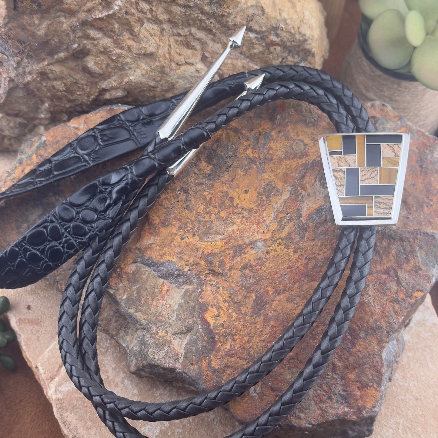 David Rosales Native Earth Inlaid Sterling Silver Bolo Tie