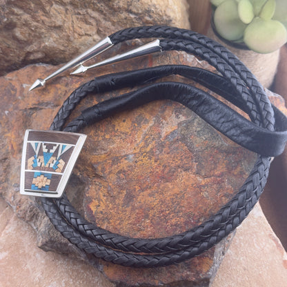 David Rosales Ironwood Fancy Inlaid Sterling Silver Bolo Tie