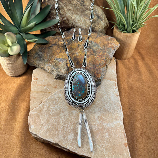 Pilot Mountain Turquoise Sterling Silver Necklace by Jonathan Nez