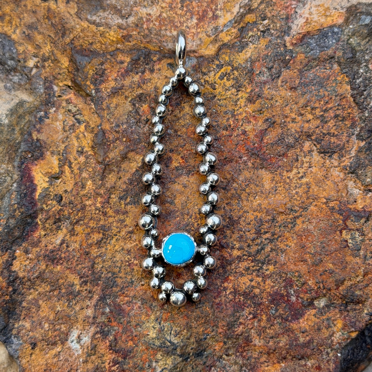 Million Drops Sleeping Beauty Turquoise Sterling Silver Pendant by Ray Coriz