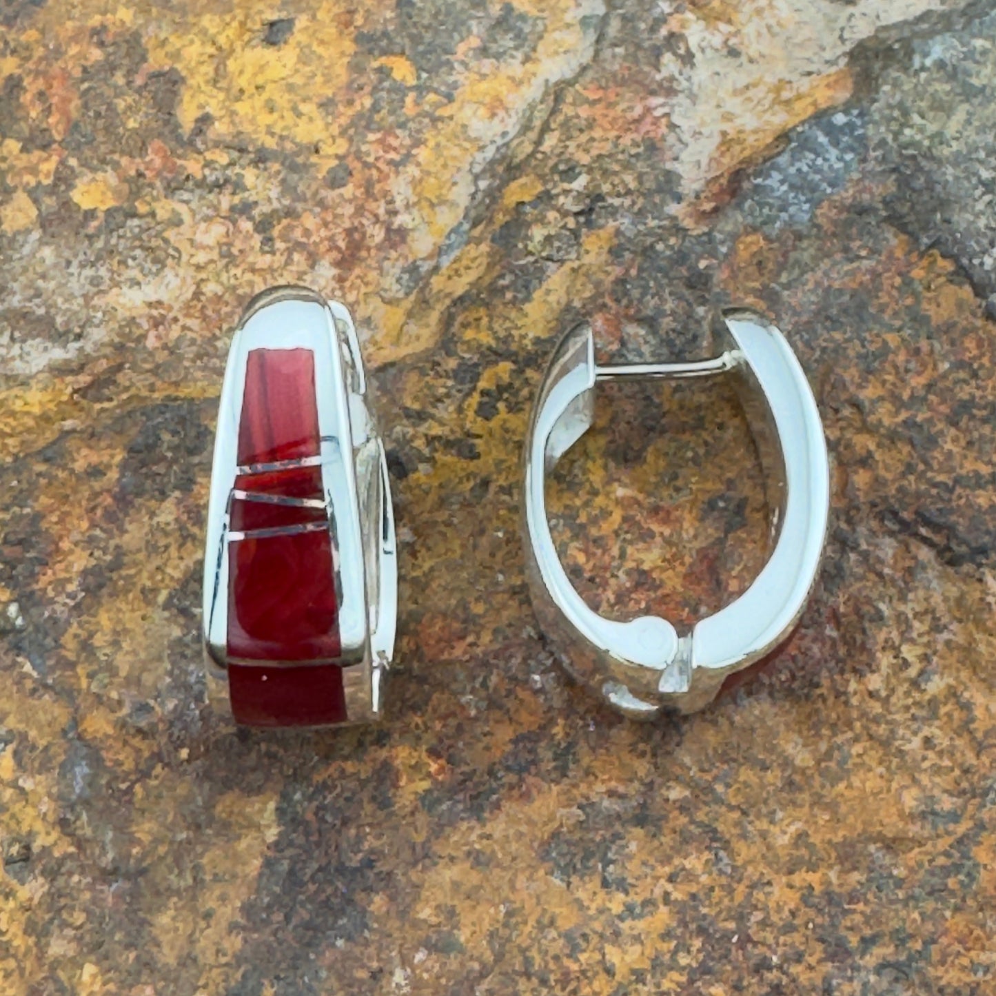 David Rosales Rosarita Inlaid Sterling Silver Earrings Huggie