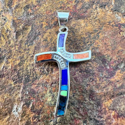 David Rosales Indian Summer Inlaid Sterling Silver Pendant Cross