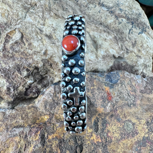 Million Drops Red Coral Sterling Silver Cuff Bracelet by Ray Coriz