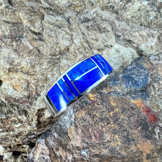 David Rosales Blue Water Inlaid Sterling Silver Ring