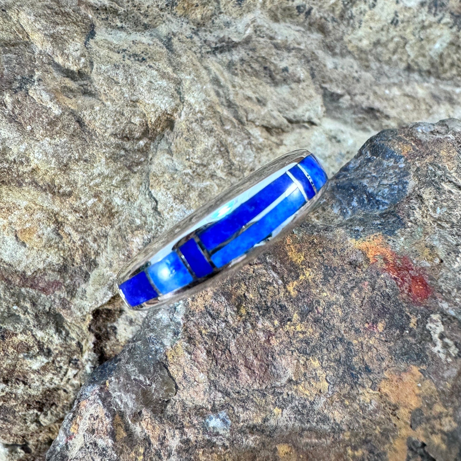 David Rosales Blue Water Inlaid Sterling Silver Ring