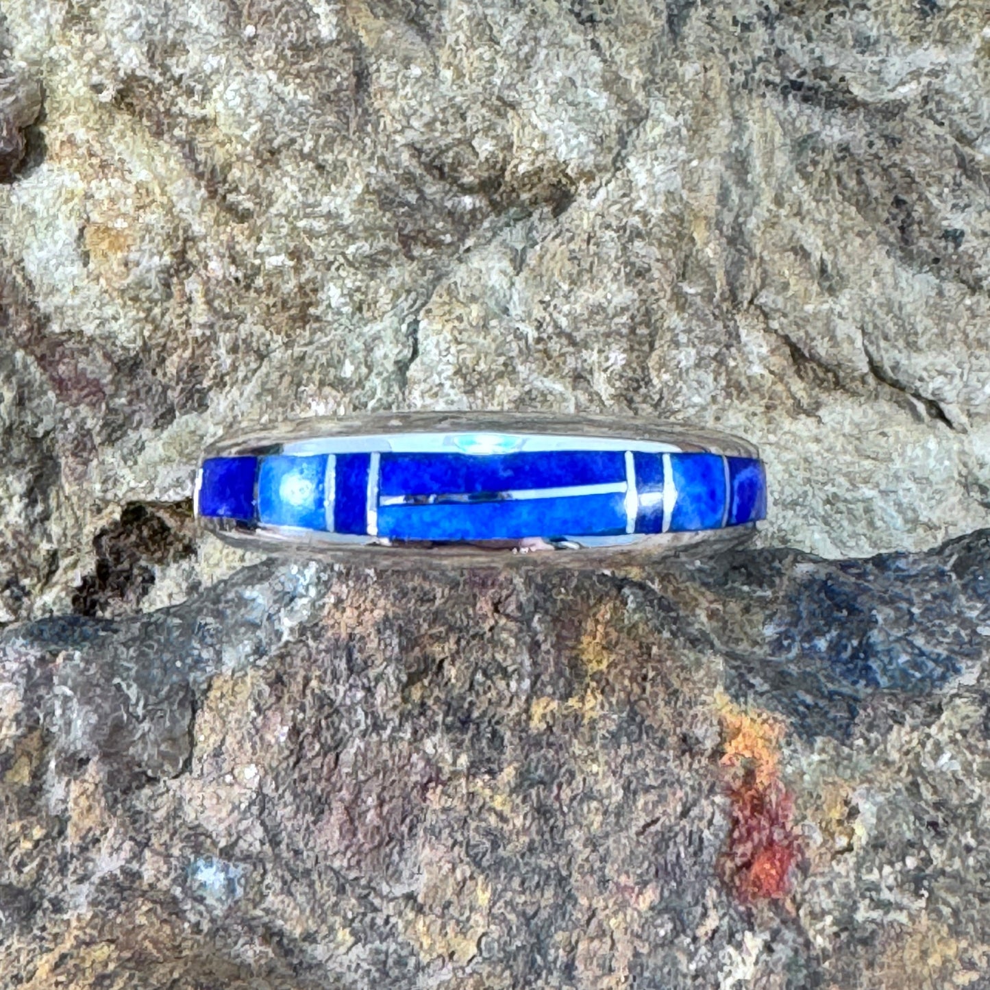 David Rosales Blue Water Inlaid Sterling Silver Ring